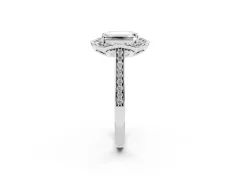 Emerald Cut Diamond Halo Ring Set in Silver with Pavé-Lined Shoulders and Prong Setting