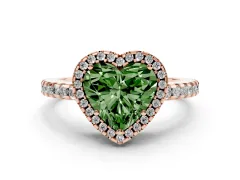 Fancy Green Heart Cut Diamond Halo Ring Set in Rose gold with Pavé Shoulders and Halo-Framed Center