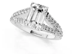 Emerald Cut Diamond Split Shank Pavé Engagement Ring Set in Silver with Prong-Held Center Stone