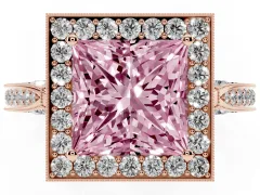 Fancy Pink Princess Cut Diamond Halo Engagement Ring Set in Rose gold with Accent Split Shank Band