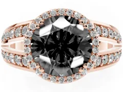 Fancy Black Round Cut Diamond Halo Ring Set in Rose gold with Double Pavé Split Shank
