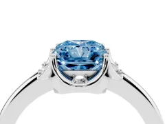 Fancy Blue Radiant Cut Diamond Round Cluster Halo Ring Set in White gold with Solitaire Band and Prong Setting