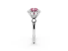 Fancy Pink Cushion Cut Diamond Floral Halo Ring Set in Platinum with Shared Prong Band