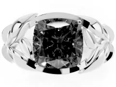 Fancy Black Cushion Cut Diamond Leaf-Inspired Engagement Ring Set in Platinum with Round Accents