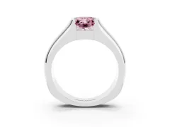 Fancy Pink Radiant Cut Diamond Bezel Solitaire Ring Set in Platinum with Wide Band