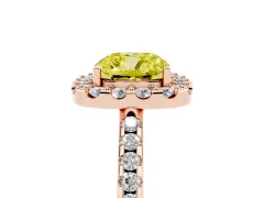 Fancy Yellow Cushion Cut Diamond Pavé Halo Ring Set in Rose gold with Prong Setting