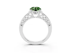 Fancy Green Round Cut Diamond Halo Ring Set in White gold with Channel Set Band and Prong Setting