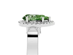 Fancy Green Pear Cut Diamond Halo Ring Set in White gold with Pavé-Lined Split Shank Band