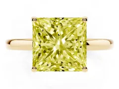 Fancy Yellow Princess Cut Diamond Solitaire Ring Set in Yellow gold with Plain Band and Prong Setting