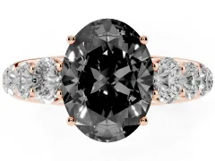 Fancy Black Oval Cut Diamond Solitaire Ring Set in Rose gold with Pavé-Set Band and Prong Setting