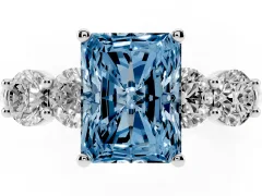 Fancy Blue Radiant Cut Diamond Five-Stone Prong Set Ring Set in Silver with Classic Band