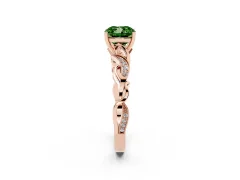 Fancy Green Cushion Cut Diamond Vine Band Solitaire Ring Set in Rose gold with Milgrain Prong Setting