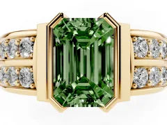 Fancy Green Emerald Cut Diamond Wide Channel Set Band Ring Set in Yellow gold with Bezel Setting