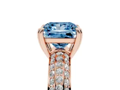 Fancy Blue Princess Cut Diamond Solitaire Ring Set in Rose gold with Multi-Row Round Pavé Band and Prong Setting