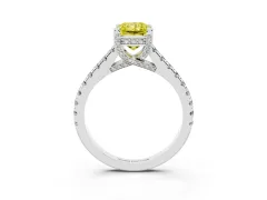 Fancy Yellow Radiant Cut Diamond Solitaire Ring Set in Silver with Brilliant Pavé Band and Prong Setting