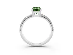 Fancy Green Emerald Cut Diamond Solitaire Ring Set in Platinum with Multi-Row Round Pavé Band and Prong Setting