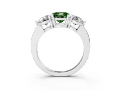 Fancy Green Round Cut Diamond Three-Stone Ring Set in Platinum with Prong Setting and Plain Band