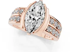 Marquise Cut Diamond Wide Channel Set Band Ring Set in Rose gold with Bezel Setting