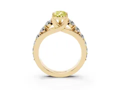 Fancy Yellow Pear Cut Diamond Pavé Engagement Ring Set in Yellow gold with Prong Setting