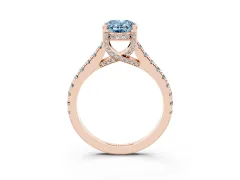 Fancy Blue Oval Cut Diamond Solitaire Ring Set in Rose gold with Brilliant Pavé Band and Prong Setting