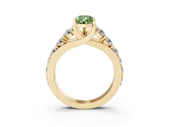 Fancy Green Pear Cut Diamond Pavé Engagement Ring Set in Yellow gold with Prong Setting