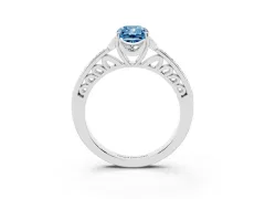 Fancy Blue Radiant Cut Diamond Halo Ring Set in Silver with Channel Set Band and Prong Setting