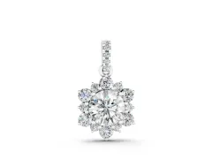Round Brilliant Cluster Diamond Pendant Set in Silver with Floral Prong Setting