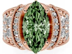 Fancy Green Marquise Cut Diamond Milgrain Halo Pavé Engagement Ring Set in Rose gold with Prong Setting