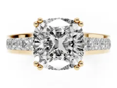 Cushion Cut Diamond Channel Set Solitaire Engagement Ring Set in Yellow gold with Prong Setting