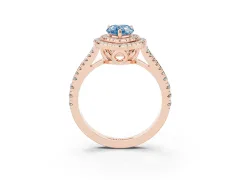 Fancy Blue Pear Cut Diamond Double Halo Ring Set in Rose gold with Pavé Band