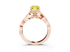 Fancy Yellow Cushion Cut Diamond Vine Band Solitaire Ring Set in Rose gold with Milgrain Prong Setting