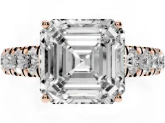 Asscher Cut Diamond Solitaire Ring Set in Rose gold with Cut-Down Micro Pavé Band and Prong Setting