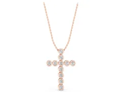 Bezel-Set Round Diamond Cross Pendant Set in Rose gold with Smooth Stone Frames