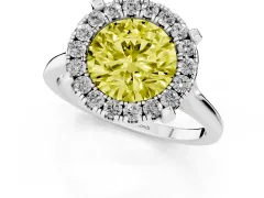 Fancy Yellow Round Cut Diamond Cluster Halo Solitaire Ring Set in Silver with Prong Setting