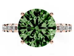 Fancy Green Round Cut Diamond Pavé Solitaire Ring Set in Rose gold with Round Band Accents and Prong Setting