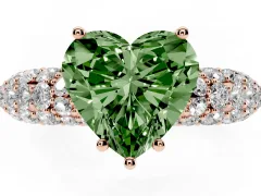 Fancy Green Heart Cut Diamond Pavé Band Solitaire Ring Set in Rose gold with Close-Set Accent Stones and Prong Setting