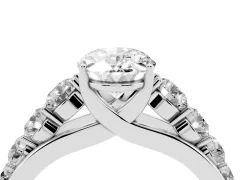 Oval Cut Diamond Solitaire Ring Set in White gold with Pavé-Set Band and Prong Setting