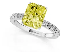 Fancy Yellow Radiant Cut Diamond Pavé Solitaire Engagement Ring Set in Silver with Prong Setting