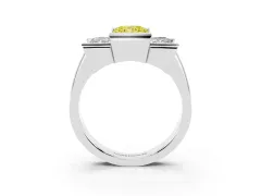 Fancy Yellow Radiant Cut Diamond Three-Stone Channel Set Ring Set in Silver with Smooth Polished Band