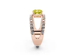 Fancy Yellow Cushion Cut Diamond Split Shank Pavé Solitaire Ring Set in Rose gold with Open Shank Design