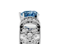 Fancy Blue Heart Cut Diamond Milgrain Halo Pavé Engagement Ring Set in Platinum with Prong Setting