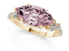 Fancy Pink Marquise Cut Diamond Ring Set in Yellow gold with Scattered Round Accents