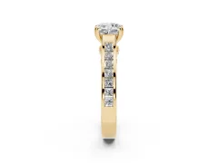 Cushion Cut Diamond Channel Set Solitaire Engagement Ring Set in Yellow gold with Prong Setting