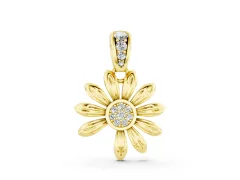 Round Diamond Daisy Flower Pendant Set in Yellow gold with Pavé Petal Accents