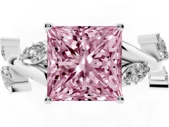 Fancy Pink Princess Cut Diamond Solitaire Ring Set in White gold with Twisted Marquise Accent Band