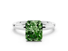 Fancy Green Radiant Cut Diamond Solitaire Ring Set in Platinum with Plain Band and Prong Setting