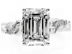 Emerald Cut Diamond Vine Band Solitaire Ring Set in Platinum with Milgrain Prong Setting