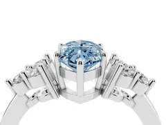 Fancy Blue Marquise Cut Diamond Solitaire Ring Set in Platinum with Cluster Accents on Each Side