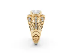 Radiant Cut Diamond Art Deco Ring Set in Yellow gold with Pavé Split Shank