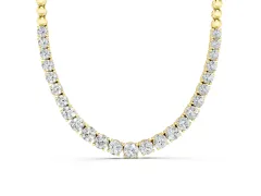Round Diamond Tennis Necklace Set in Yellow gold with Prong Setting and Bead Chain